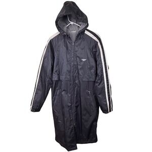 Speedo Mens M Swim Parka Black Fleece Lined Hooded Deck Coat Jacket Black